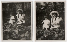 photo 2 tirages anonyme 1930 fillettes et poupée ancienne jouet - old dolls