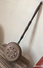 Chauffe lit vintage en cuivre et Bois Sculpté