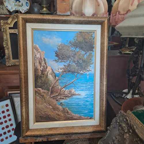 Tableau huile sur - , marine