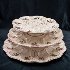 RARE Antique French Majolica Oyster Plate LONGCHAMP Server Set Hand Painted