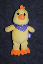 ?Doudou Peluche Poussin Canard MILKA Jaune Orange Bandana Mauve Pois Blanc