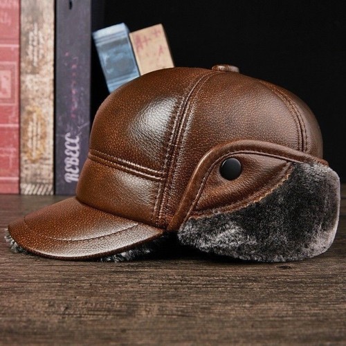 Hommes cuir chapeau trappeur - cuir,
