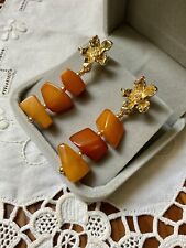 ANCIENNES BOUCLES D’OREILLES AMBRE Véritable, TIGE Argent 925, , PLAQUÉ OR