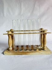 Présentoir ancien en bois de 12 Tubes à essai ou éprouvettes en verre