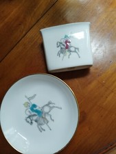 Petit vide poche X 2 - Baguier Porcelaine Minton Décor Cheval émaux et Filet Or