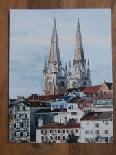 CARTE POSTALE AQUARELLE PAYS BASQUE / La Cathédrale de Bayonne