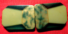 BOUCLE de CEINTURE ART DECO ancienne VERT SAPIN/VERT D'EAU moiré DORE