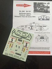 DECALS 1/24 ALPINE RENAULT A110 ANDRUET TOUR DE CORSE 1972 WRC RALLYE RALLY