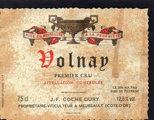 BOURGOGNE ETIQUETTE  VOLNAY JF COCHE DURY    §26/05/2023§