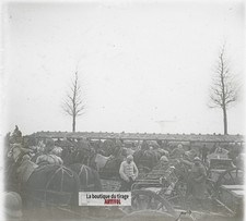 Artillerie hippomobile, chevaux WW1, plaque verre photo ancienne stéréo 6x13 cm