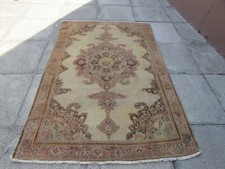 Fin Ancien Worn Traditionnel Main Fabriqué Oriental Beige Rose Laine Tapis