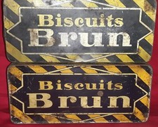 Lot de 2 Anciennes Boites en tôle lithographiée Biscuits BRUN 23x10X6 N°721/350