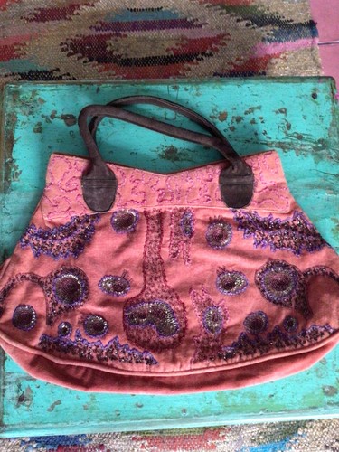 Sac velours brodé - , rose