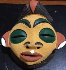 Masque Réduit Terre Cuite Afrique Ethnique Cameroun Bamileké Pigments Naturels