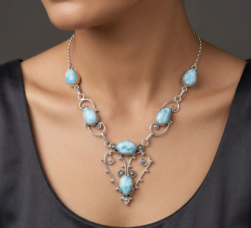 Beautiful larimar necklace 925 - necklace,