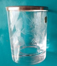 Petit récipient en cristal taillé main RS, monture métal argenté perlé