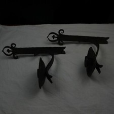 Ancien Bougeoir Porte bougie en fer forgé à suspendre LA PAIRE