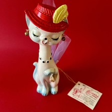 Figurine chat vintage céramique Japon Kitsch kawaii Irice eyelash kitty 50s 60s