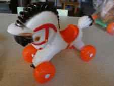 Jouet ancien vintage Clairbois  cheval a  roulette  28 cm complet