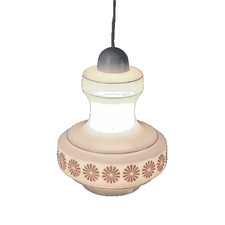 Mid Century Vintage Pendant Light White Cream Glass Pink Flower French 1950 1960