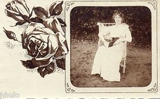 BD636 Carte Photo vintage card RPPC Femme woman lecture livre cadre romantique