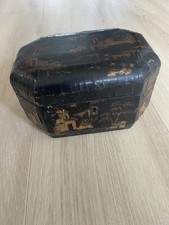 Boîte À The En Laque Noire De Forme Octogonale Chinoise Ancienne 