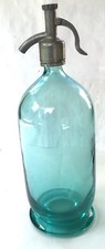 BOUTEILLE SIPHON EAU DE SELTZ BLEUE TRÈS GRANDE TAILLE 37 CM DIAMÈTRE 12,5 CM