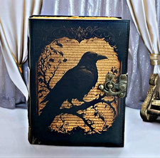 Grand journal vintage en cuir Corbeau - Grimoire Livre d'ombres de sorts vierges