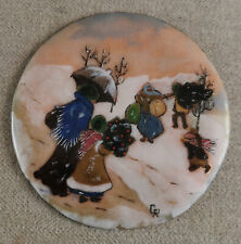 ORIGINALE PLAQUE ÉMAIL SUR CUIVRE ÉMAUX DE LIMOGES DR " SCÈNE DE NEIGE "