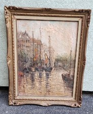 Tableau Ancien Marine Huile Sur Toile Marouflée Sur Panneau Signé A Identifier 