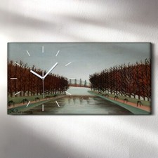 Horloge murale sur toile 60x30 peinture parc arbres rivière ciel henri rousseau