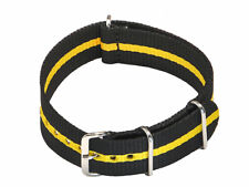 Bracelet montre NATO Nylon résistant rayé noir / jaune 18mm 20mm 22mm 24mm NEUF