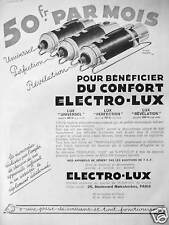 PUBLICITÉ ELECTRO-LUX ASPIRATEUR 50 Frs/Mois POUR BÉNÉFICIER DU CONFORT