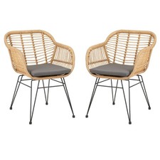 Lot de 2 chaises de jardin extérieur en rotin synthétique et pieds en métal noir