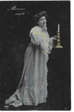 CPA carte postale ancienne Bonne nuit ! belle femme à la chandelle