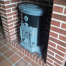 Poêle à bois-charbon Petit Godin 3727 Emaillé Bleu grand OVALE puissance 7Kw