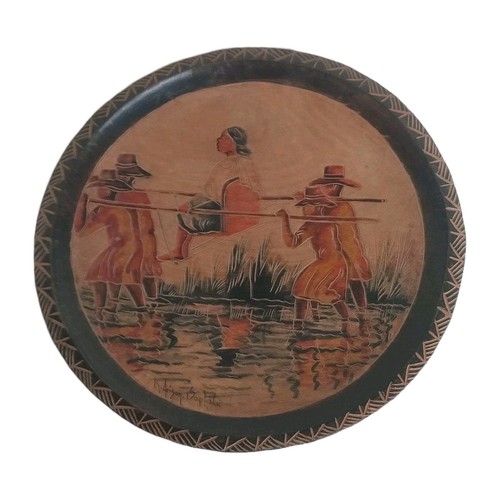 Ancien assiette cadre bois - assiette, en
