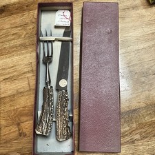 rare couverts de service viande Corne de chevreuil véritable chasse trophée 1970