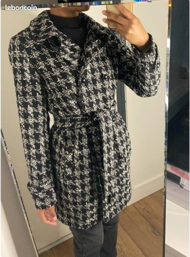Manteau long tweed - manteau, noir