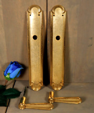 Antique Vtg French Finger Push Plate Door Handle Hardware Set Pair Gold Gilt