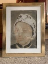 TABLEAU PASTEL PANNEAU PORTRAIT JEUNE FEMME 45 x 35 cm