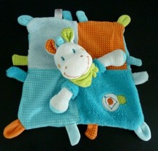 *. DOUDOU PLAT NICOTOY CHEVAL ANE ORANGE BLEU FOULARD VERT POIS OISEAU CAGE TTBE