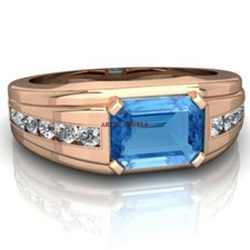 Naturel Bleu Gemme Topaze Avec Plaqué or Rose 925 Bague en Argent AJ412