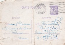 Carte Postale ENTIER POSTAL  Ecrite 1,20 IRIS oblitération de REIMS 1944 (abimé)