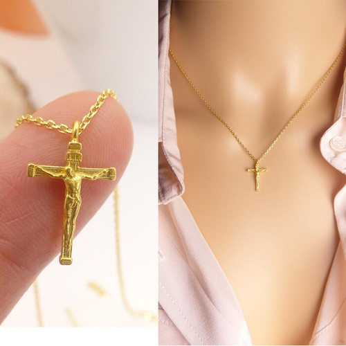 Crucifix cross necklace gold - crucifix,