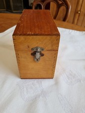 COFFRET BOITE  EN BOIS  COUVERCLE POUR FICHES ONGLET METAL BUREAU VINTAGE 50