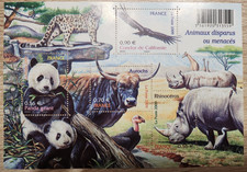 Planche bloc feuillet carnet TIMBRES Animaux disparus ou menacés  - 2009 - NEUF