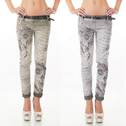 Jeans pantalon femme imprimé - jeans,
