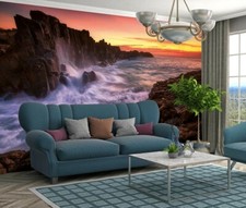 Vivant Pièce Peint + Adhésif Mer Falaises Photo Décoration Murale Rouge Et