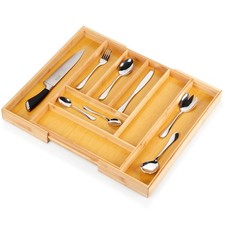 Range-couverts bois extensible 35.5-54.5x45.5 cm organisateur tiroir cuisine